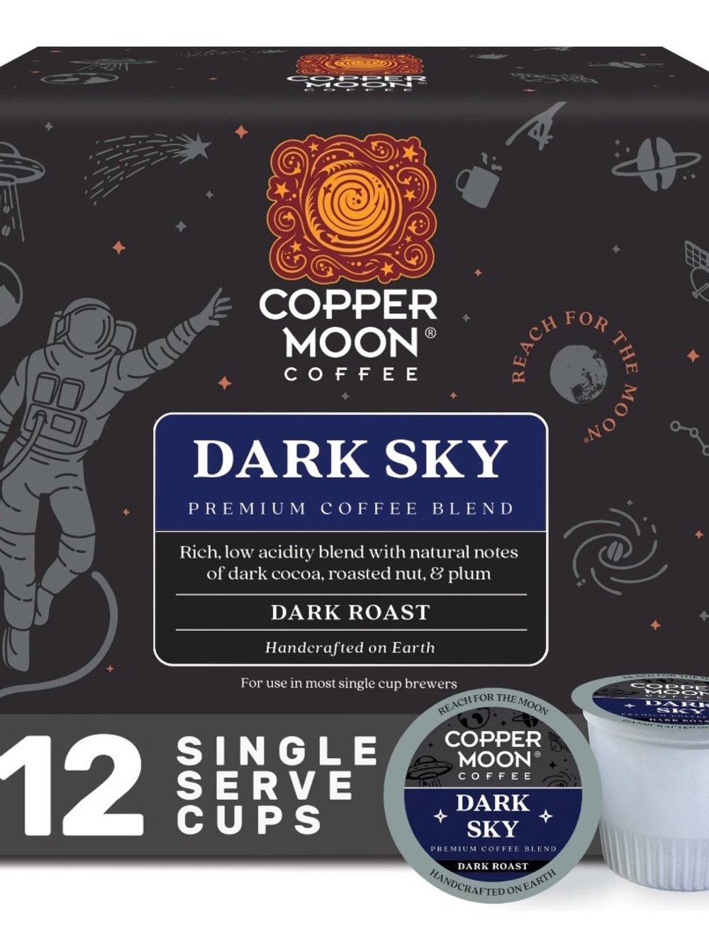 Copper Moon Dark Sky Dark Roast Coffee - 12 Single Serve Cups